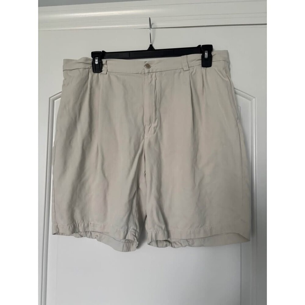 Tommy Bahama Relax 100% Silk Double Pleated Chino Shorts Ivory Khaki Mens 38
